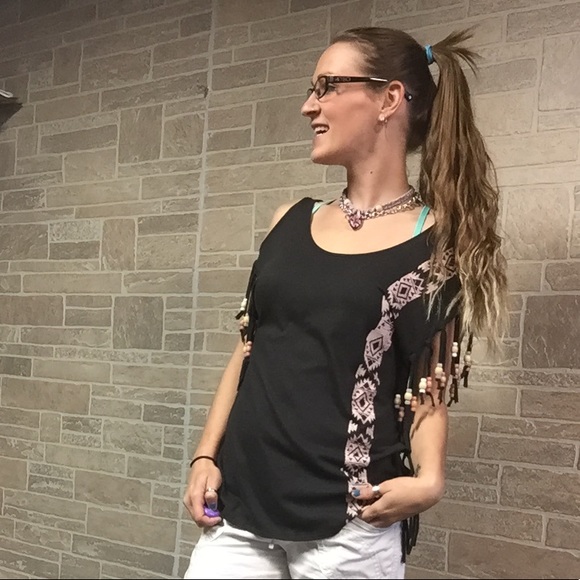 Handmade  Cold Shoulder Top w beads - Picture 4 of 6